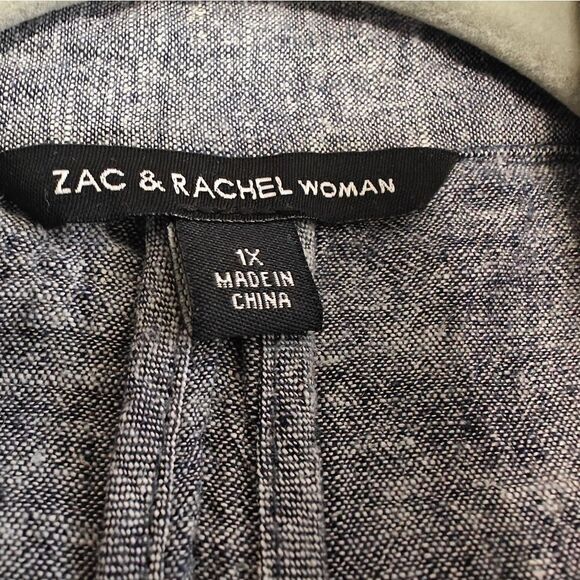 Zac & Rachel linen blend Gray Blue Midi Dress Textured Fabric Standard Collar 1X - Picture 5 of 5